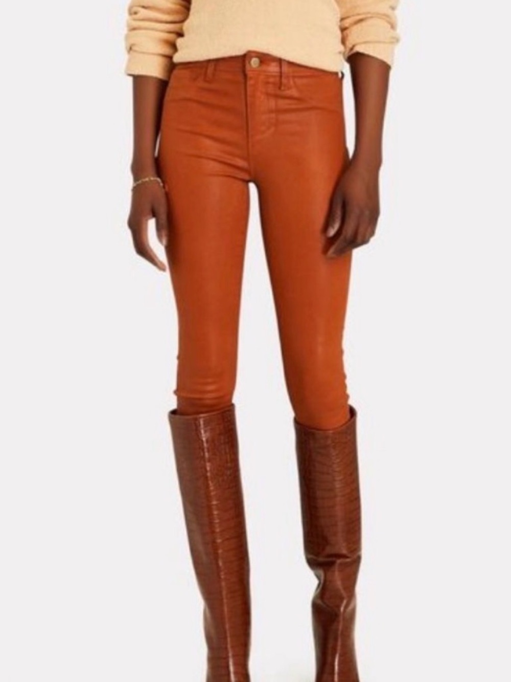 L’Agance Margot coated stretch skinny jeans rust adobe color NWOT size 25